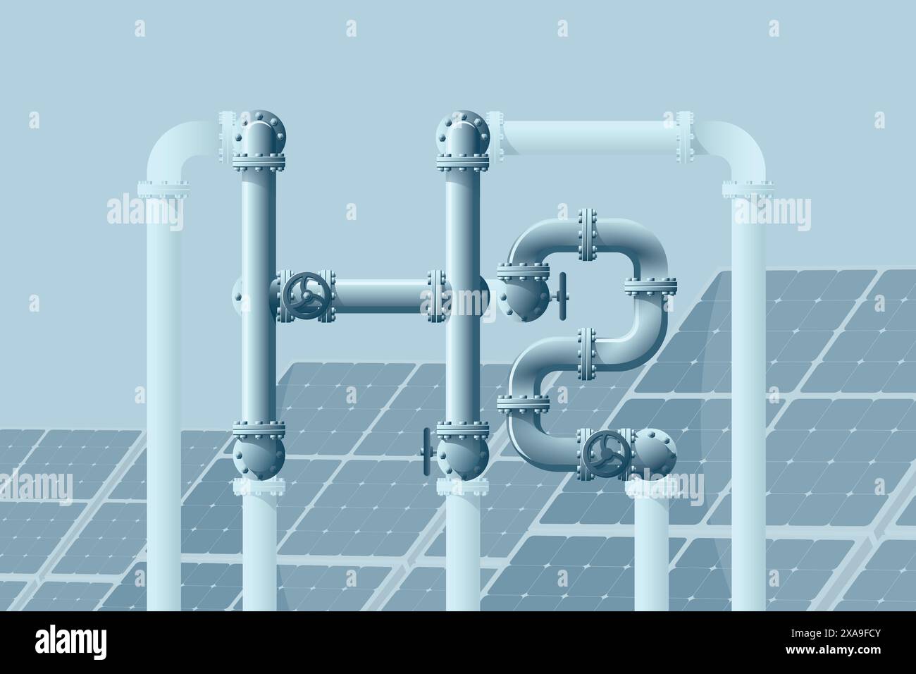Formula H2 dai tubi. Concetto di produzione e trasporto di idrogeno verde Illustrazione Vettoriale