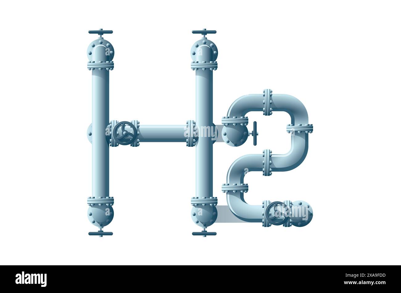 Formula H2 dai tubi. Concetto di produzione e trasporto di idrogeno verde Illustrazione Vettoriale
