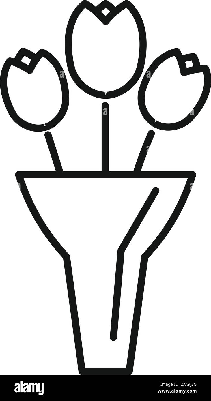 Tre tulipani alti in un vaso a collo stretto che donano un tocco di eleganza Illustrazione Vettoriale