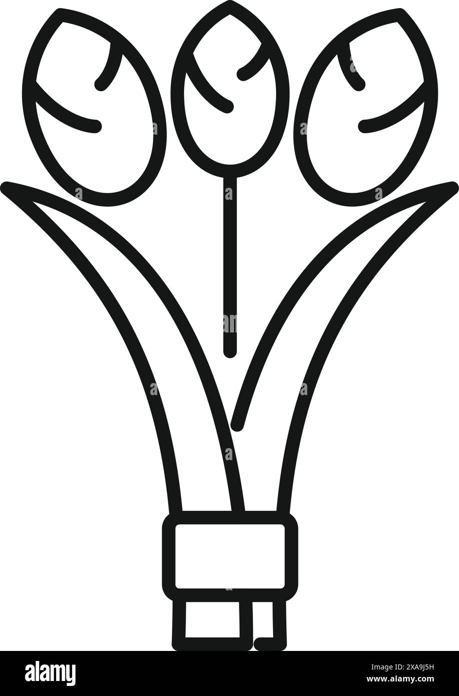 Arte minimalista raffigurante tre tulipani che crescono insieme in un vaso Illustrazione Vettoriale