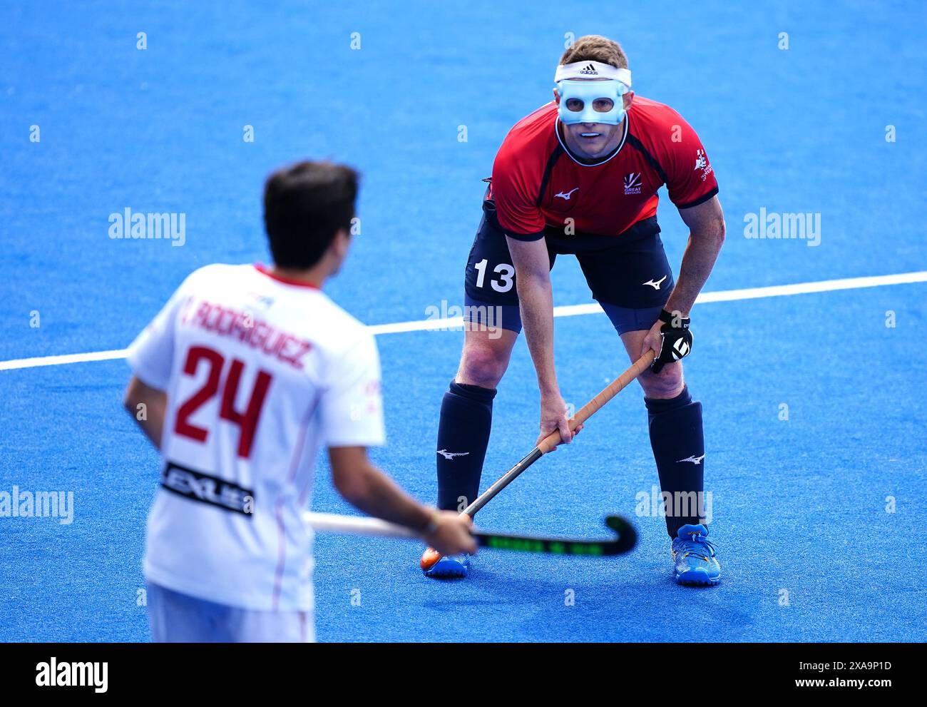 Sam Ward della Gran Bretagna in azione durante la partita FIH Hockey Pro League al Lee Valley Hockey and Tennis Centre di Londra. Data foto: Mercoledì 5 giugno 2024. Foto Stock