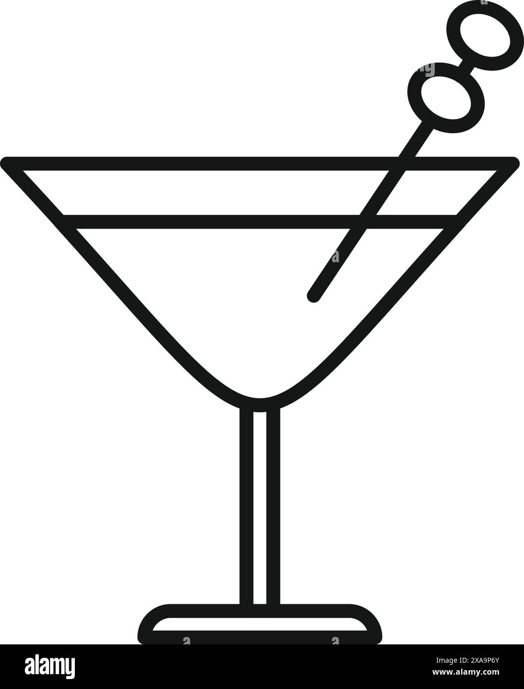 Semplice illustrazione in line art di un bicchiere di martini con una decorazione, che evoca un senso di cultura classica dei cocktail Illustrazione Vettoriale