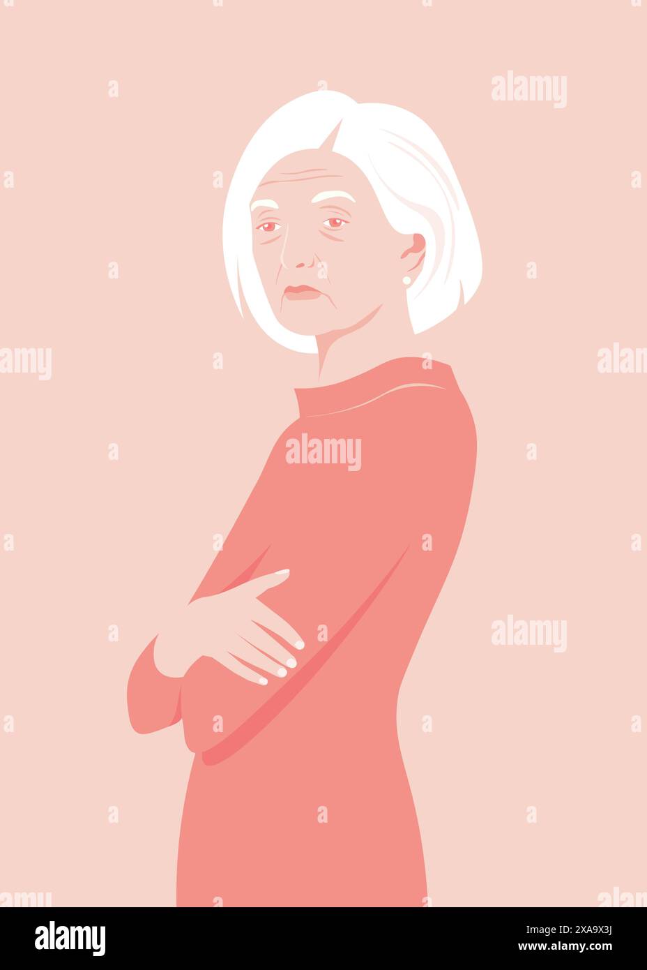 Una donna anziana pensa e prende una decisione. Ritratto di una nonna. Problemi e loro soluzione. Illustrazione piatta vettoriale Illustrazione Vettoriale