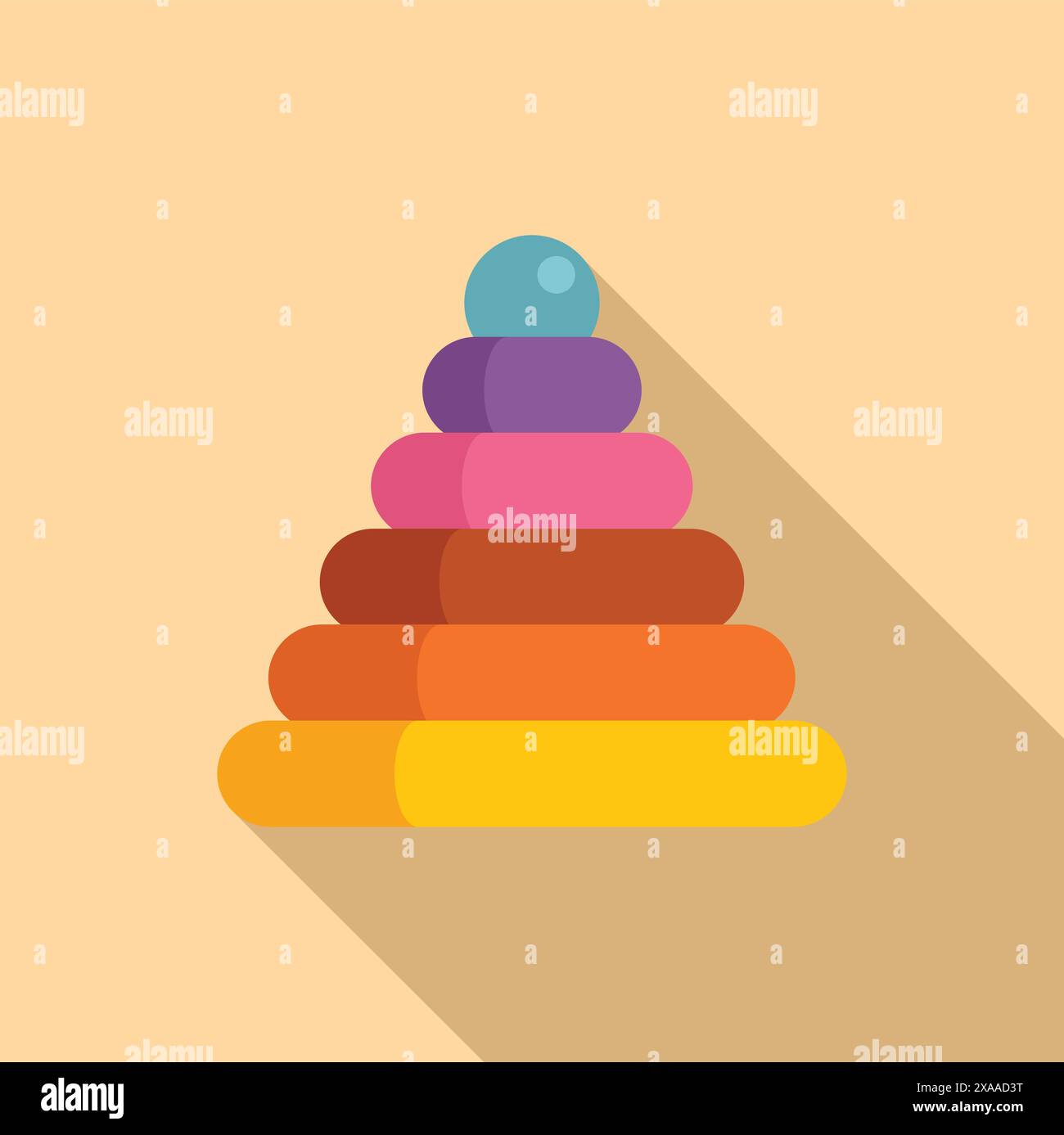 Design piatto vettoriale di un classico giocattolo ad anelli impilabili per bambini con un'ombra Illustrazione Vettoriale