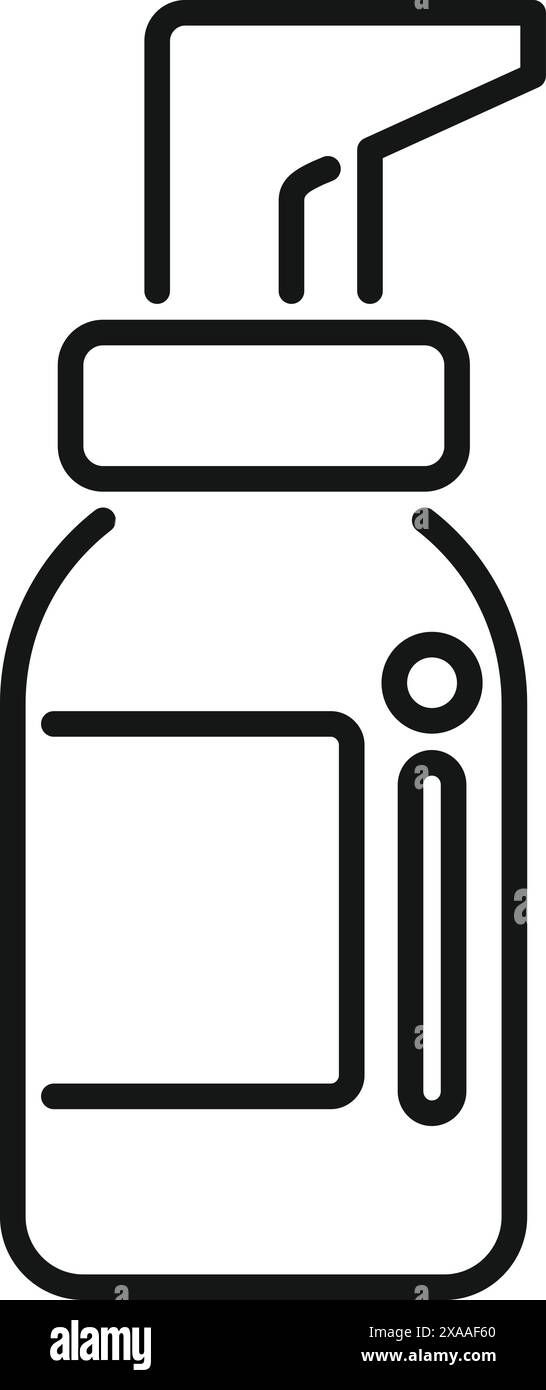 Illustrazione vettoriale icona flacone spray gola per la salute medica e trattamento farmacia con design grafico semplice e contorno minimo in bianco e nero. Silhouette isolata Illustrazione Vettoriale