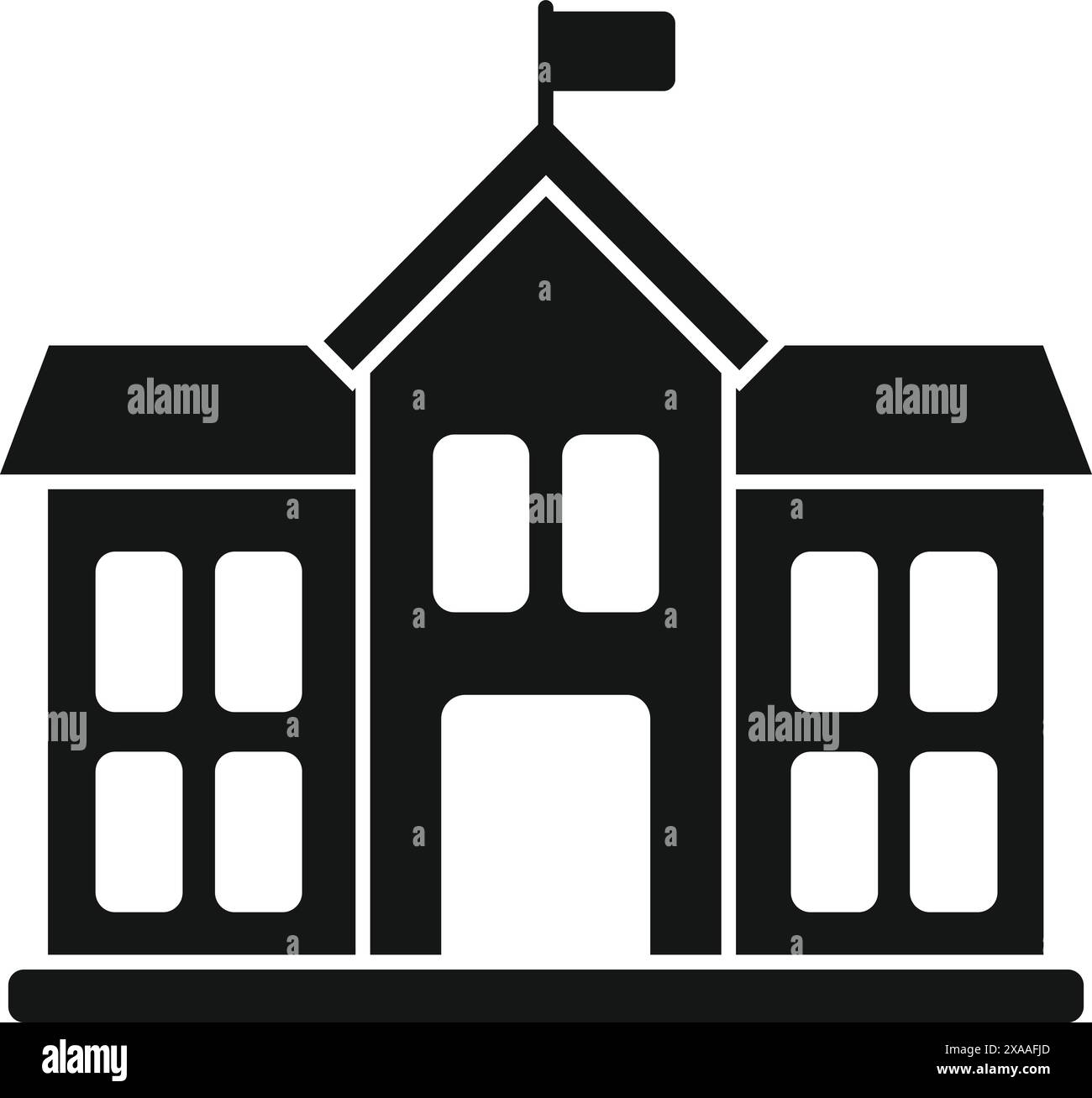Semplice icona di edificio scolastico in bianco e nero nell'illustrazione del simbolo grafico isolato vettoriale per l'istituto scolastico e la rappresentazione dell'apprendimento. Adatto per elementare. Secondario. Primario Illustrazione Vettoriale