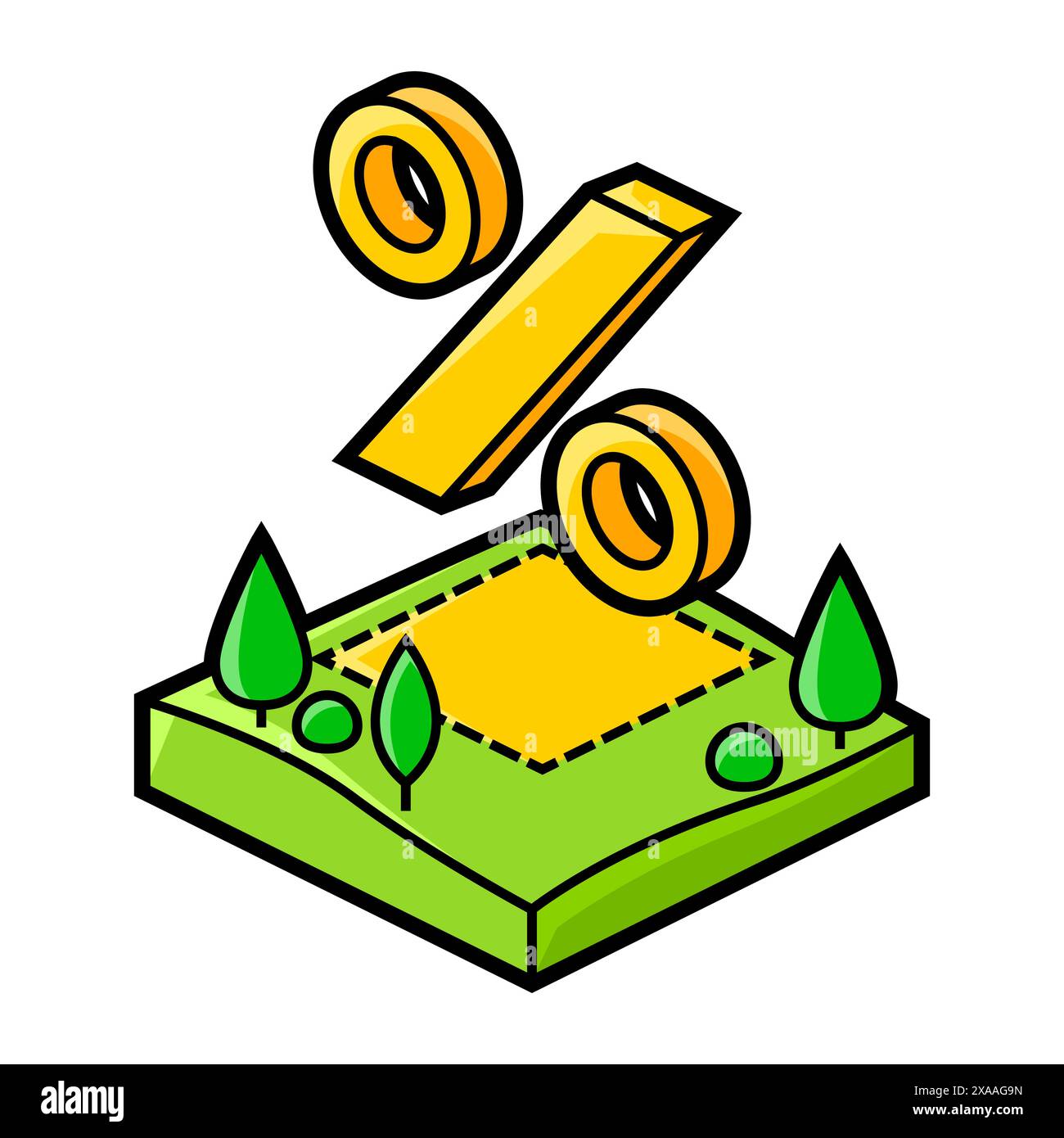 Immagine del terreno e della percentuale del tracciato. Illustrazione immobiliare in stile isometrico. Illustrazione Vettoriale