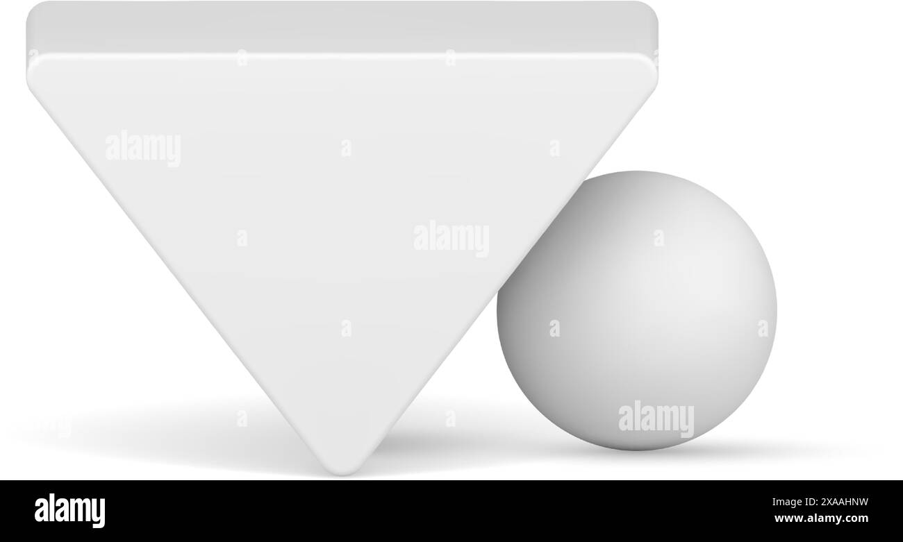 Sfera circolare a triangolo bianca elemento decorativo 3d design geometrico minimalista Vista frontale realistica illustrazione vettoriale. Tappetino arrotondato per angoli su tre lati Illustrazione Vettoriale