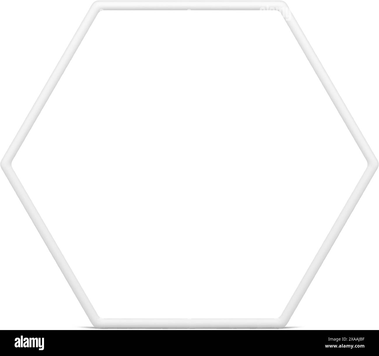 Cornice esagonale regolare bianca forma geometrica lucida elemento 3d illustrazione vettoriale realistica. Figure matematiche con bordo simmetrico poligonale ART pres Illustrazione Vettoriale