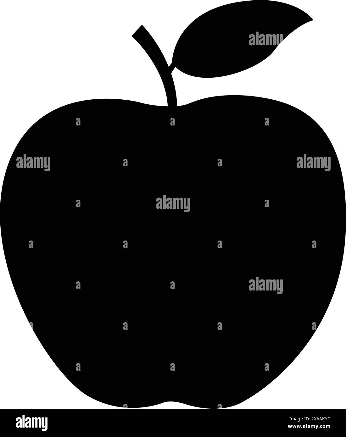 Icona di mela, mela con foglia, simbolo di mela in nero, frutta naturale di mela Illustrazione Vettoriale