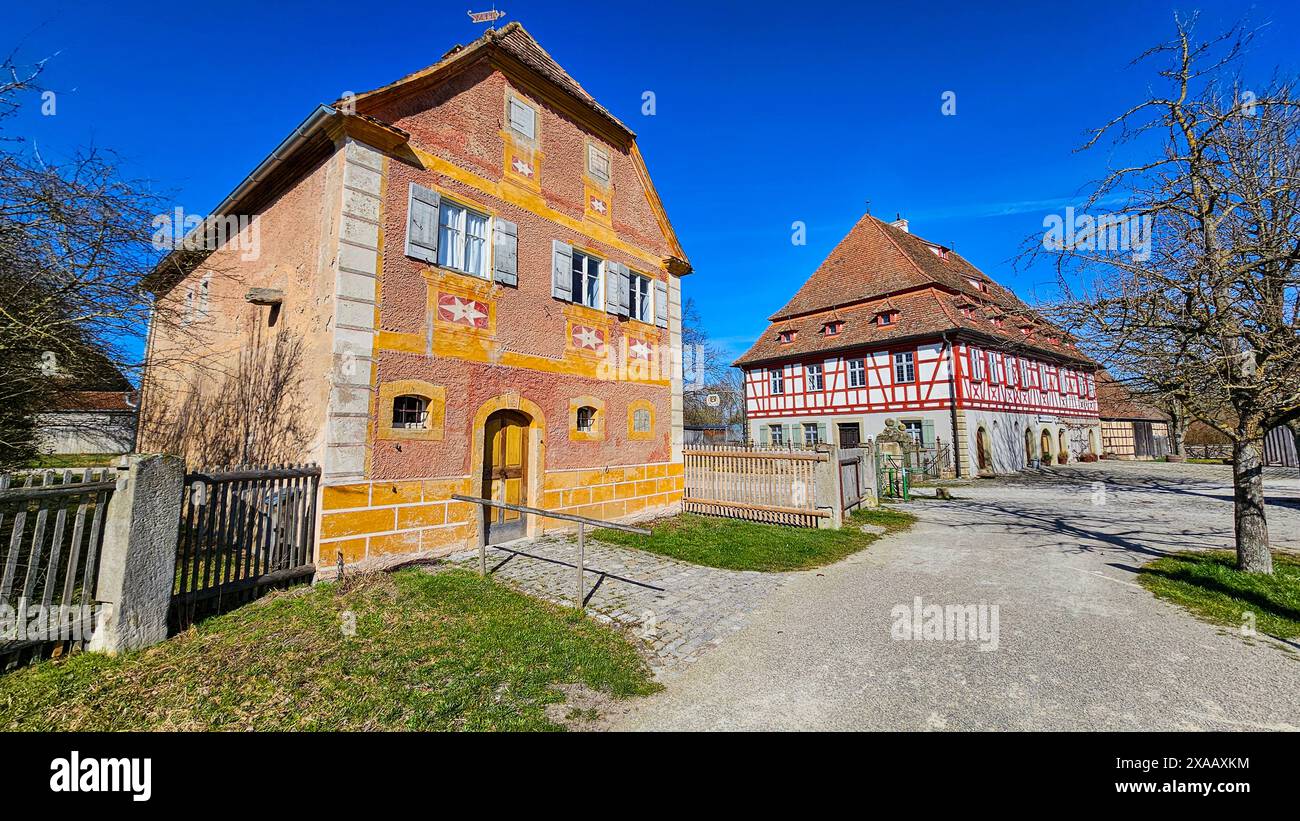 Case coloniche storiche nel Museo all'aperto della Franconia, Bad Windsheim, Baviera, Germania, Europa Foto Stock