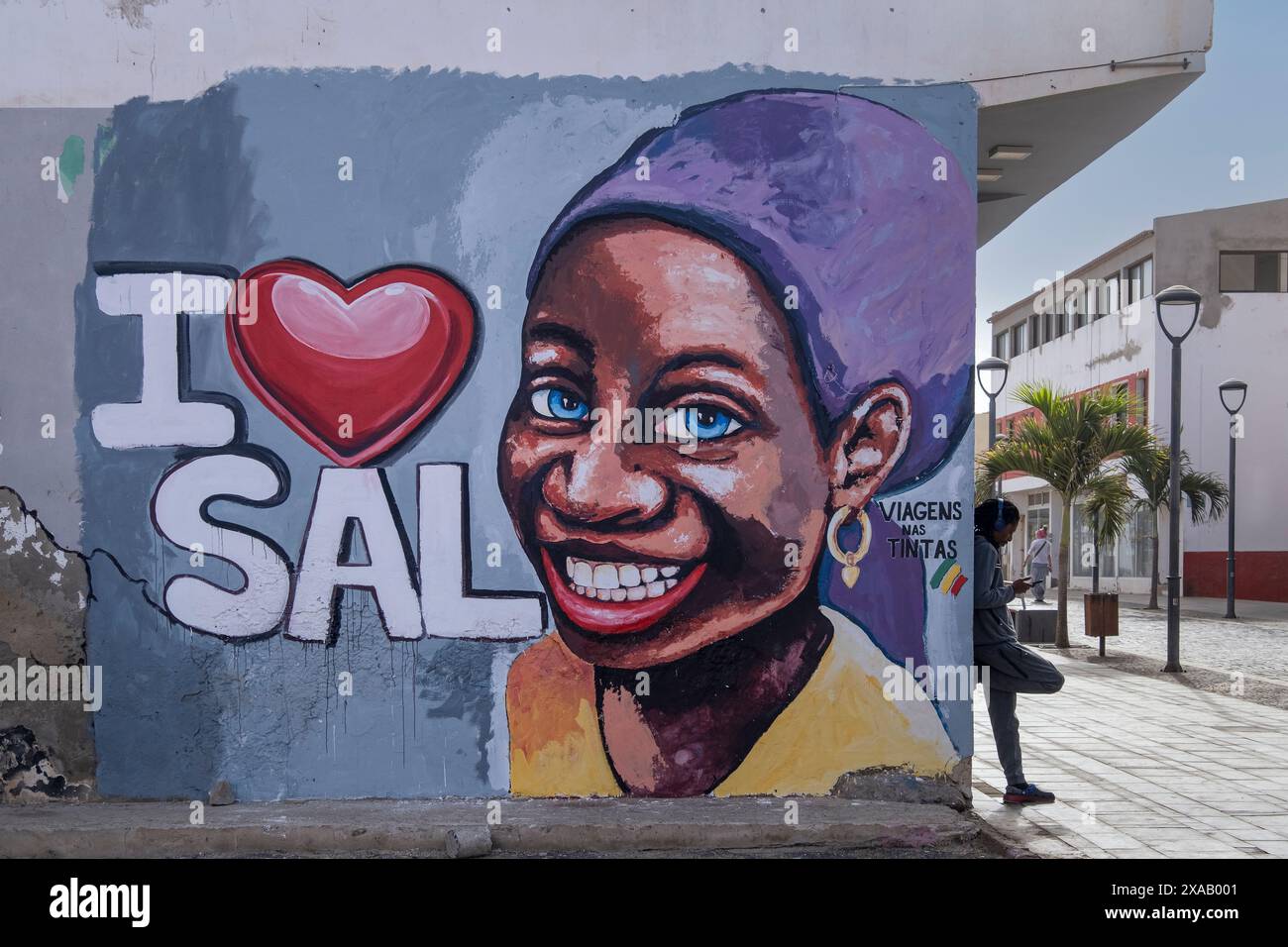 I Love Sal Wall Mural Decorating a Santa Maria Town, Santa Maria, Sal, Isole Capo Verde, Atlantic, Africa Foto Stock