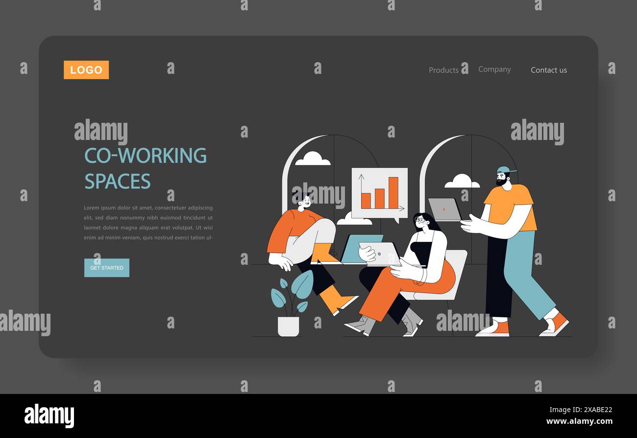 Concetto di spazi di co-working spazi condivisi interattivi e dinamici che favoriscono il lavoro di squadra e la crescita il nuovo volto degli ambienti di lavoro collaborativi illustrazione vettoriale Illustrazione Vettoriale