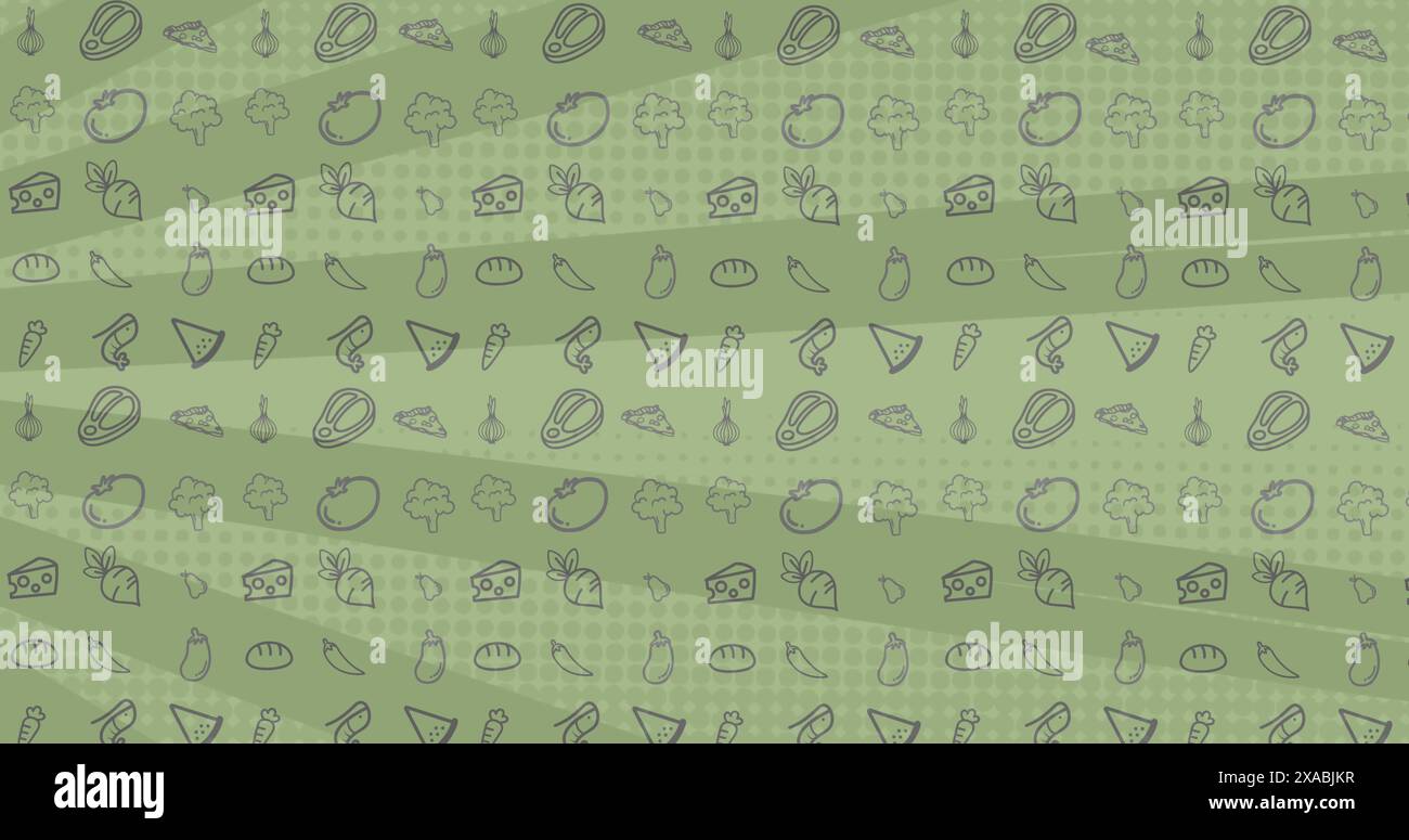 Immagine dell'illustrazione con righe di icone su strisce verdi che girano Foto Stock