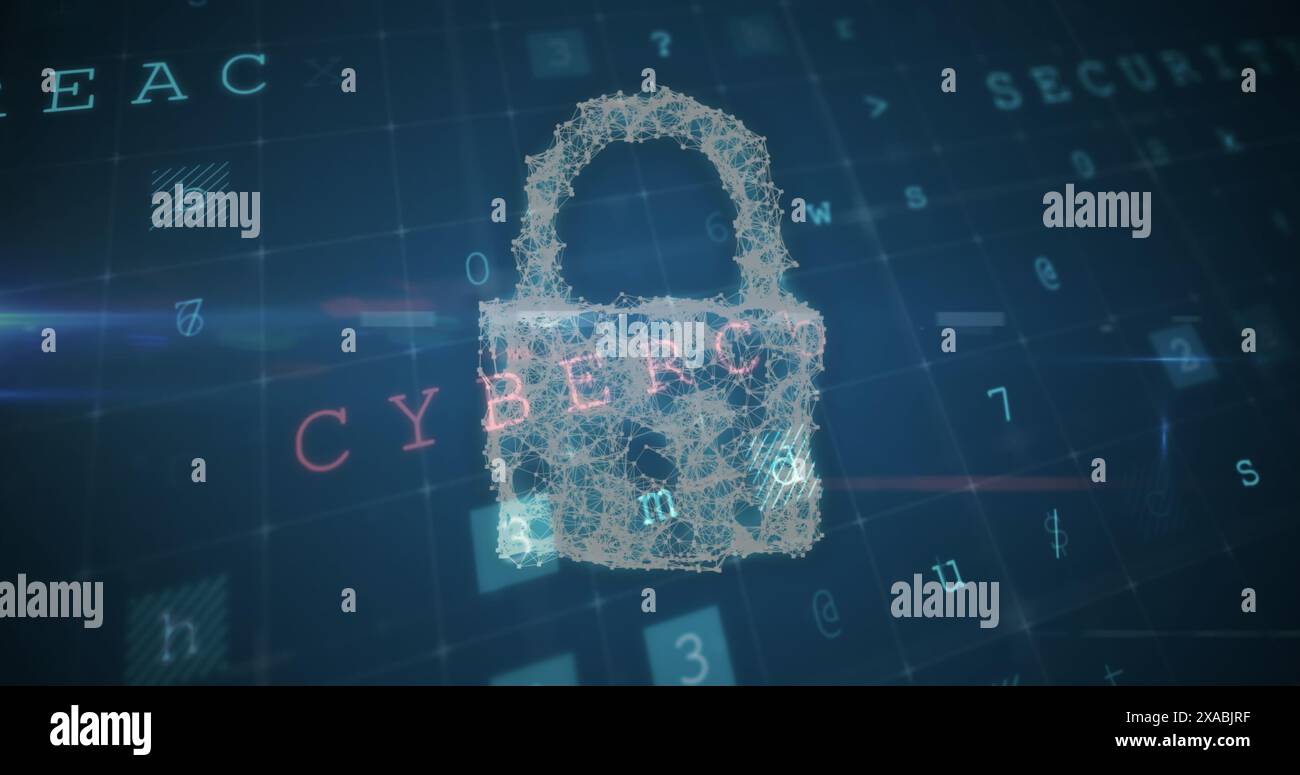 Immagine dell'avviso di cyber attacco sul lucchetto di sicurezza online Foto Stock