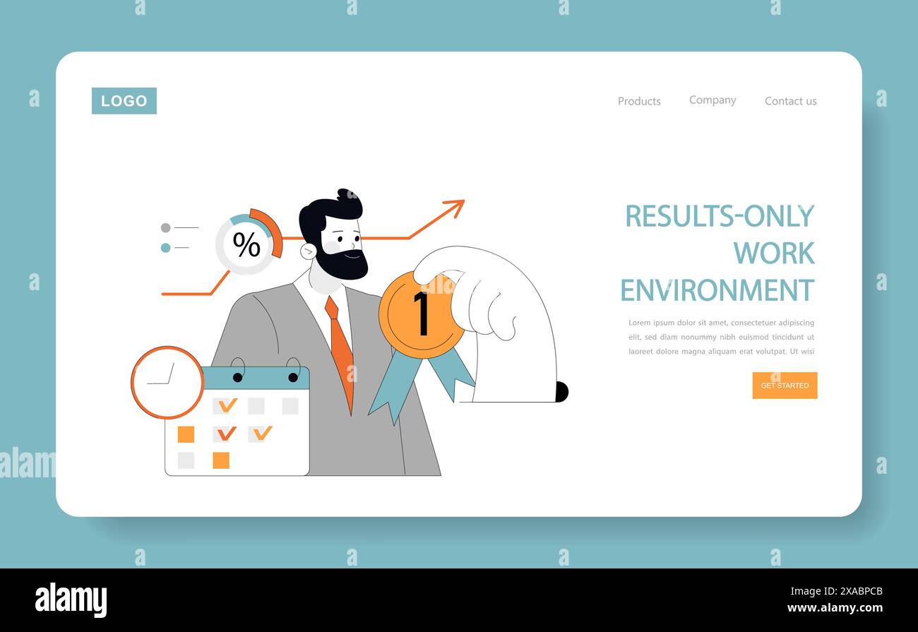Concetto di ambiente di lavoro basato solo sui risultati che promuove la produttività e il raggiungimento dando priorità ai risultati nel corso delle ore in un'illustrazione vettoriale basata sugli obiettivi Illustrazione Vettoriale