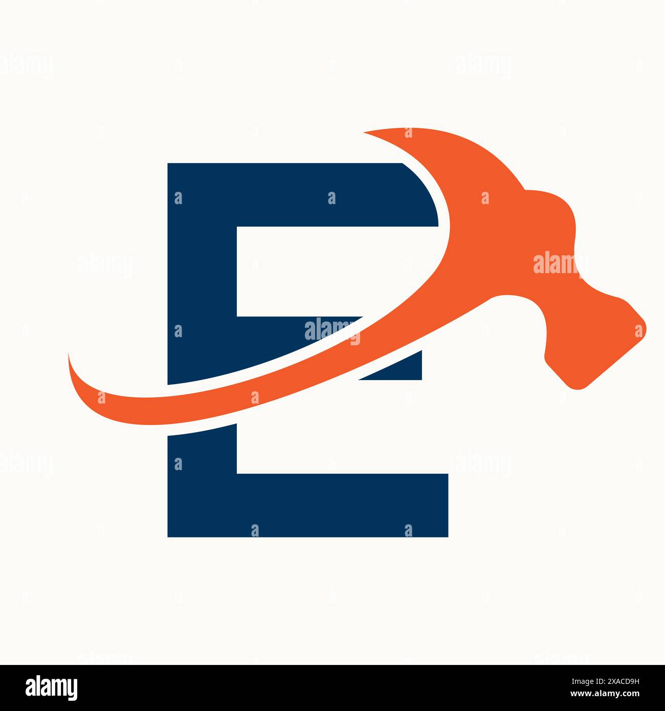 Design con logo Letter e Home Construction con simbolo a martello Illustrazione Vettoriale