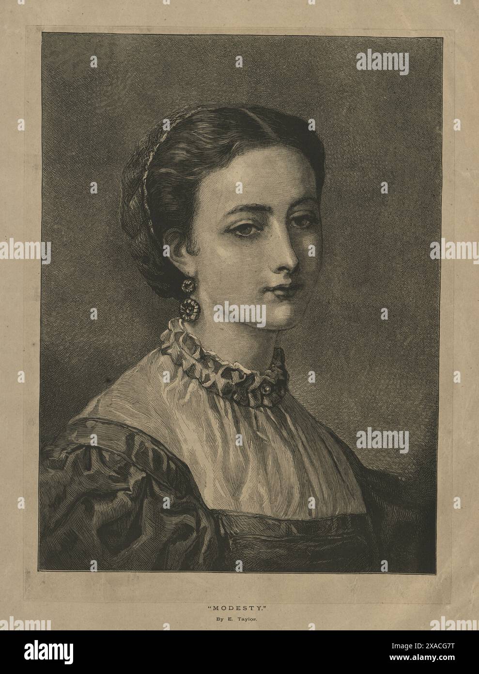 Ritratto di una giovane donna, modestia, dopo e Taylor, anni '1870, arte vittoriana del XIX secolo Foto Stock