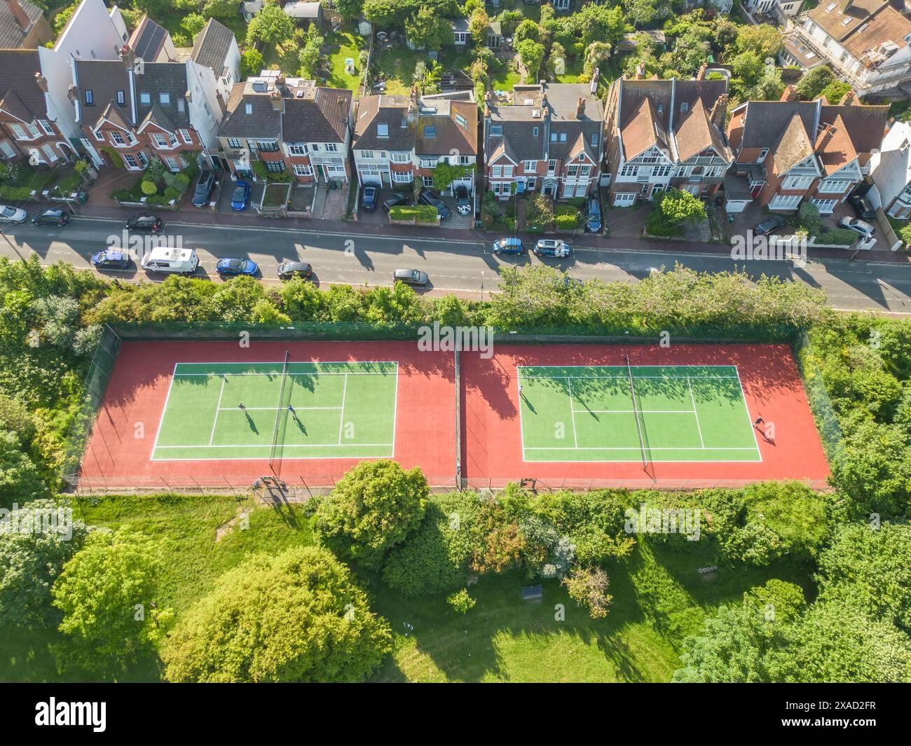 Vista aerea dei campi da tennis presso il parco delle regine di Brighton Foto Stock