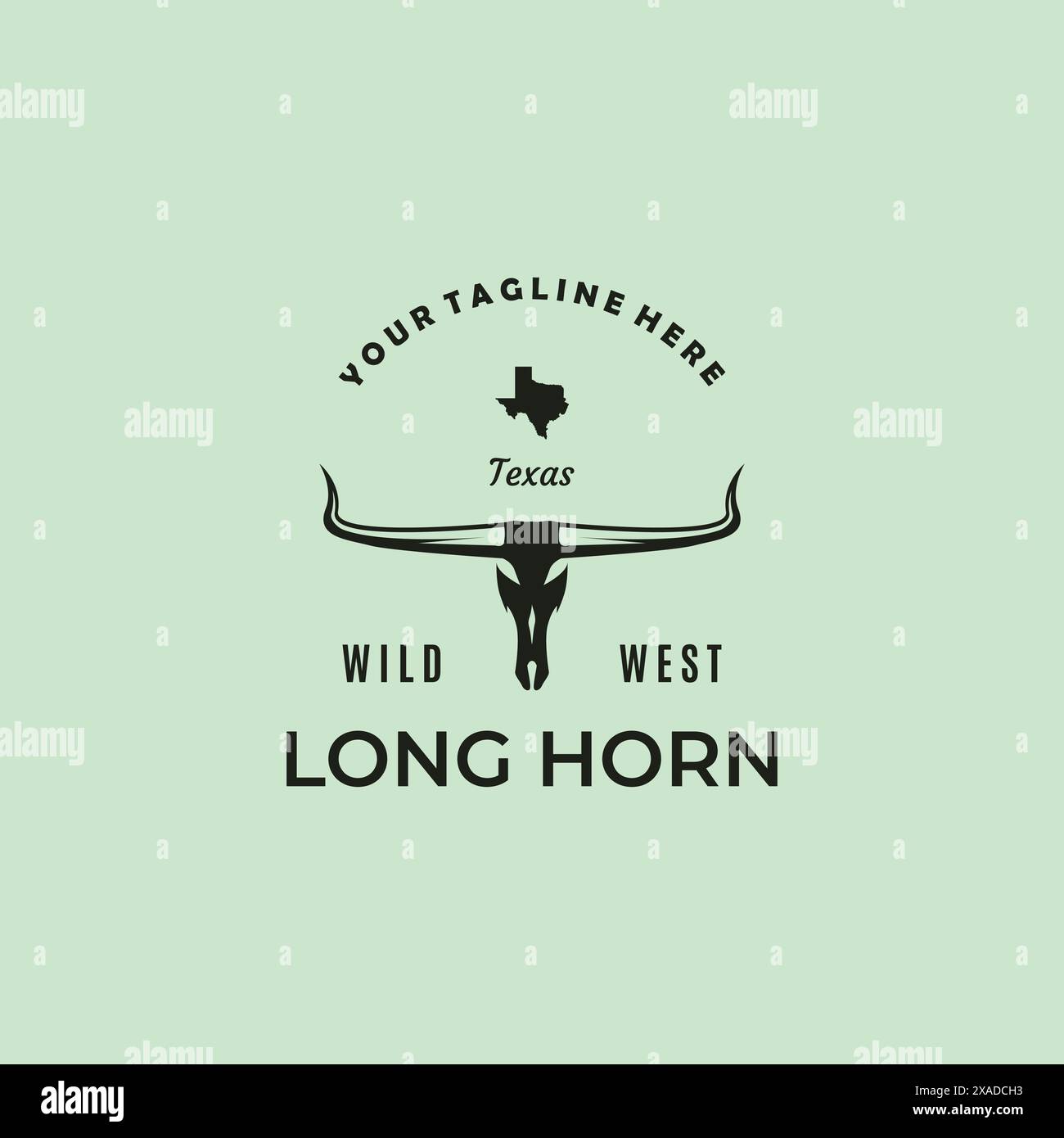 logo long horn farm, simbolo vettoriale vintage, logo longhorn con toro bufalo Illustrazione Vettoriale