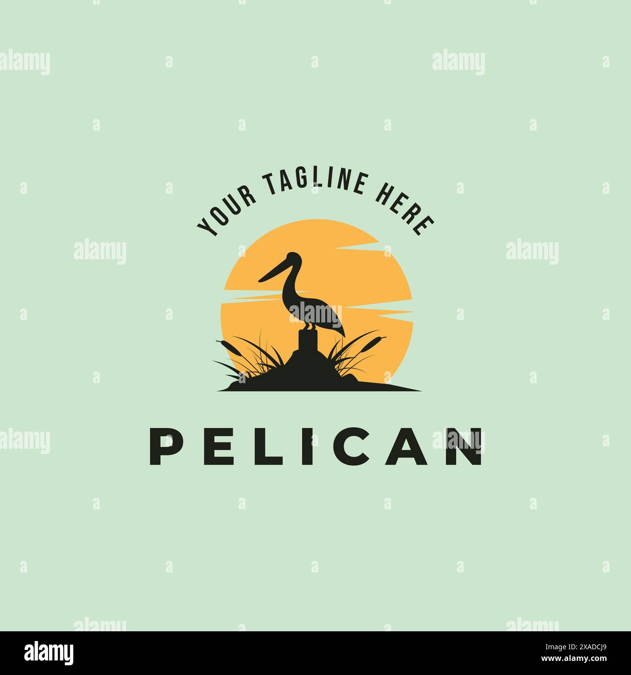 logo pelican bird vintage con disegno solare vettoriale Illustrazione Vettoriale