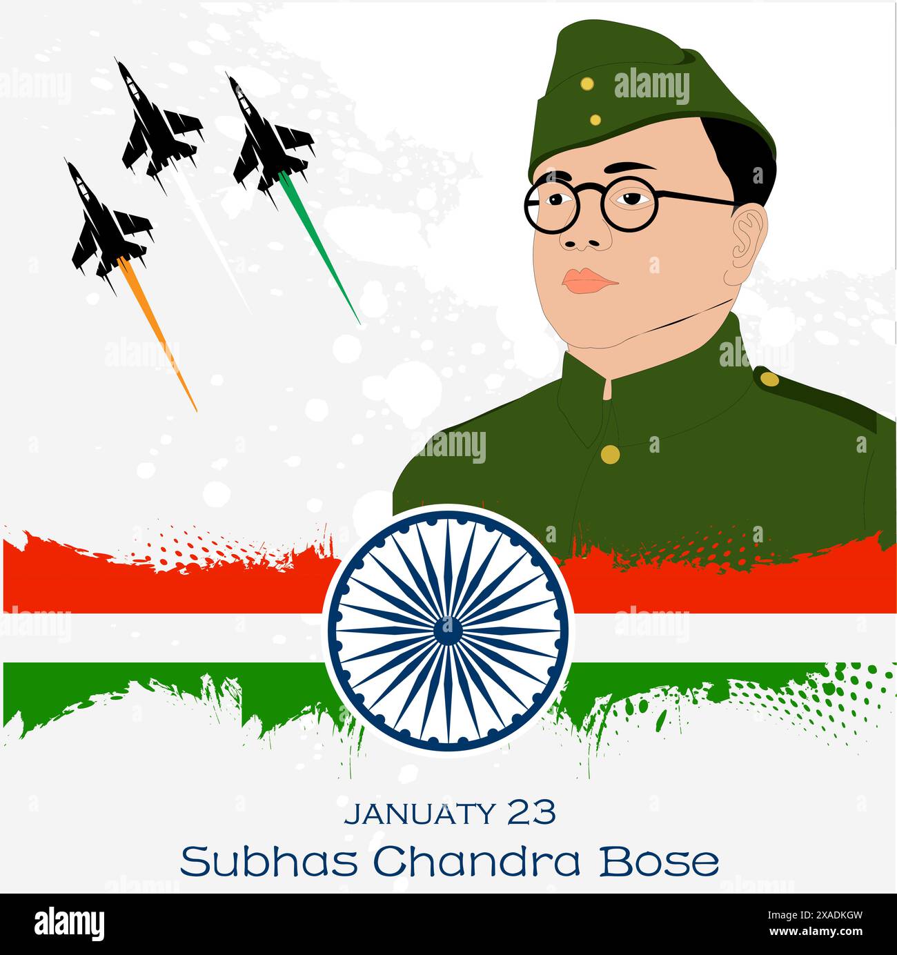 23 gennaio modello poster netaji subhas chandra bose jayanti Illustrazione Vettoriale