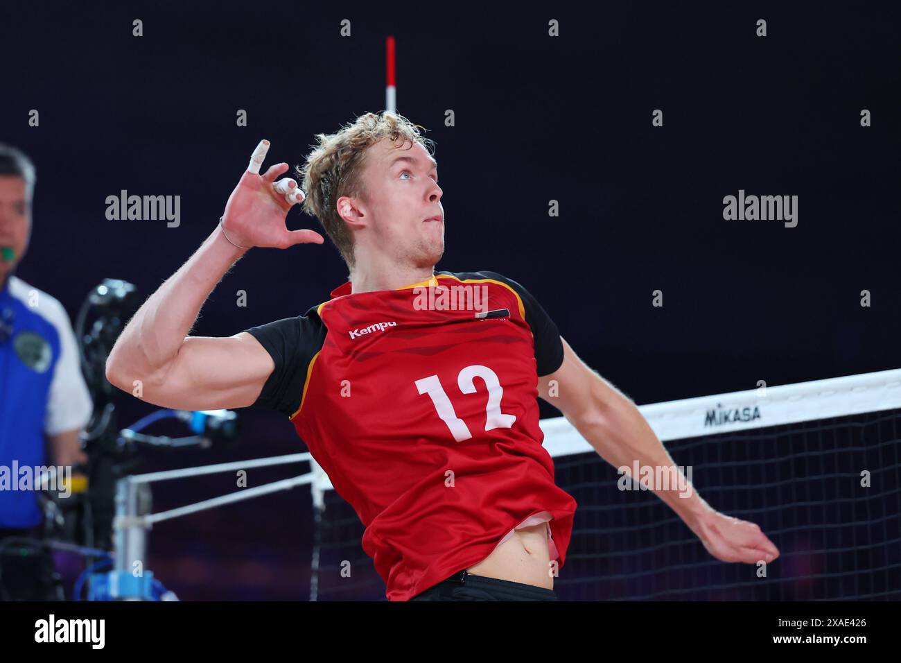 West Japan General Exhibition Center, Fukuoka, Giappone. 6 giugno 2024. Anton Brehme (GER), 6 GIUGNO 2024 - Volleyball : FIVB Volleyball Nations League 2024 - turno preliminare maschile tra Bulgaria - Germania al Centro esposizioni generale del Giappone occidentale, Fukuoka, Giappone. Crediti: Yohei Osada/AFLO SPORT/Alamy Live News Foto Stock