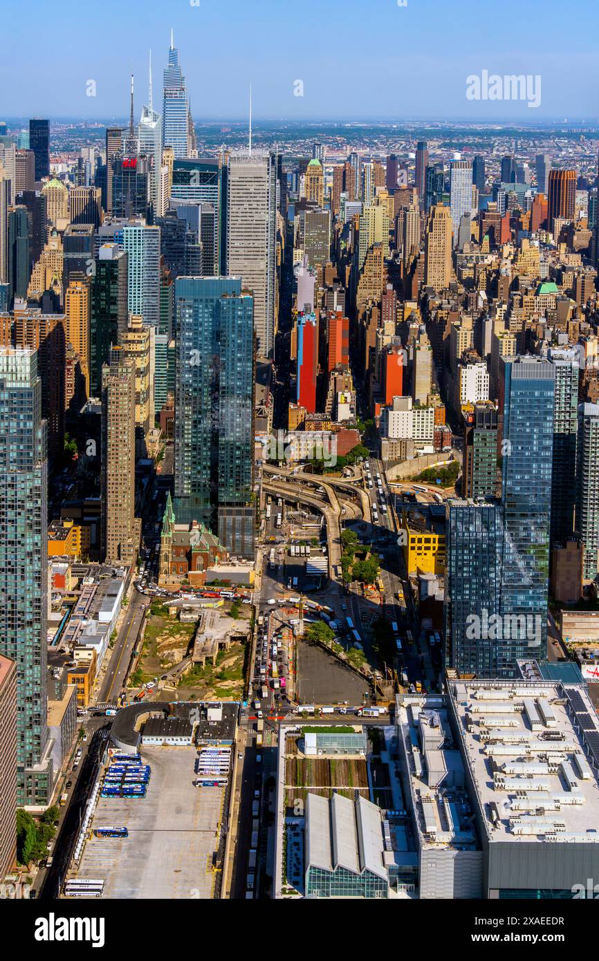 Vista elevata di Lower Manhattan, New York, Stati Uniti. Foto Stock