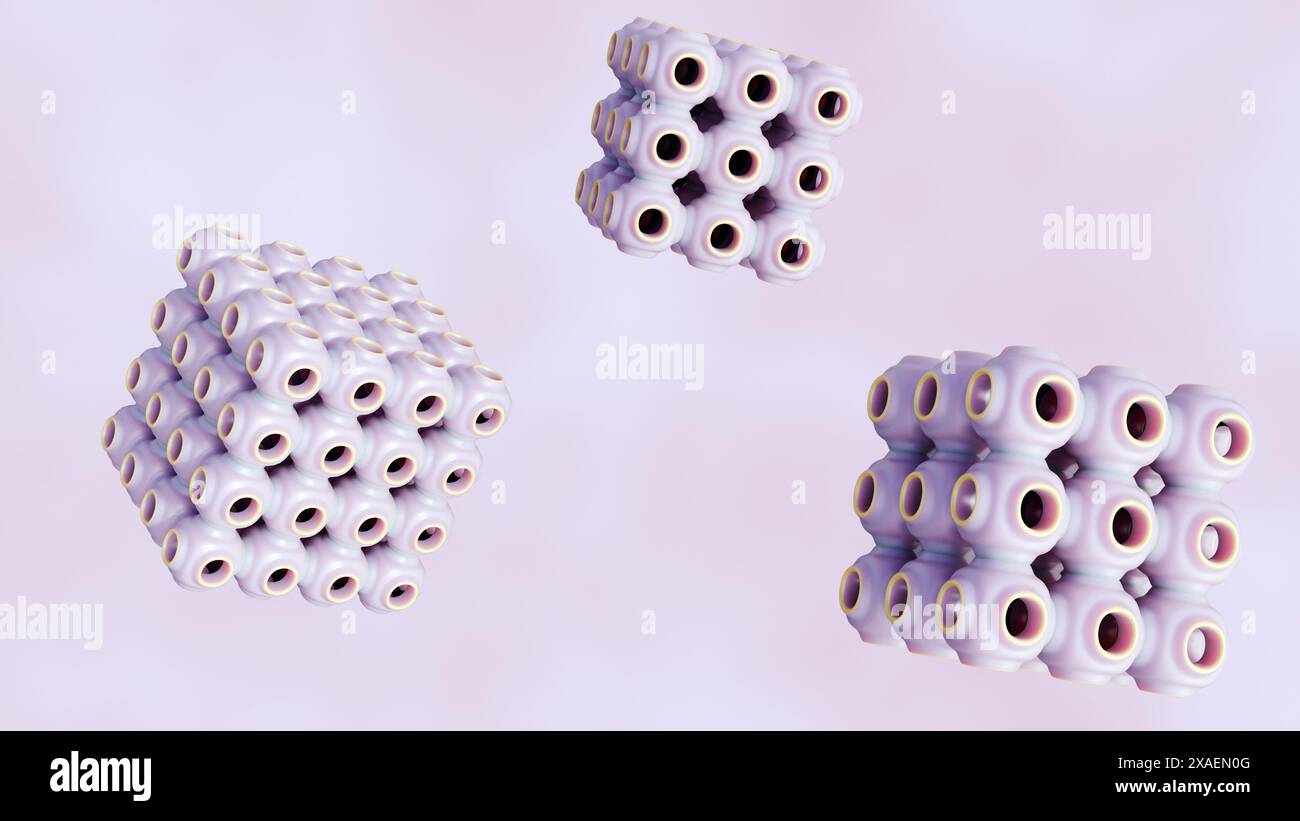 il rendering 3d dei cubosomi è costituito da nanostrutture cristalline liquide formate dalla fase cubica dei lipidi Foto Stock