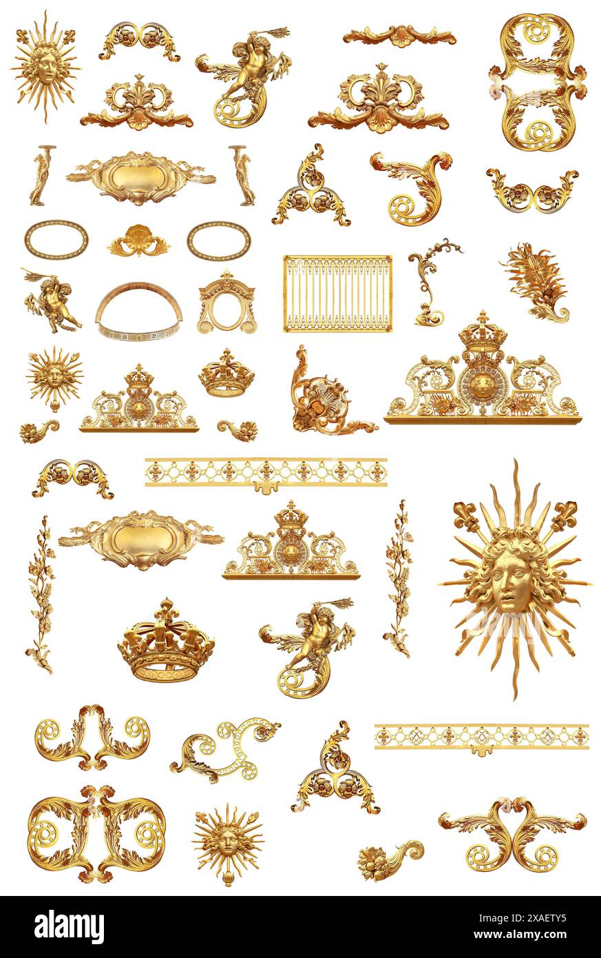 Dettagli dorati isolati della recinzione del Palazzo di Versailles. Francia Foto Stock