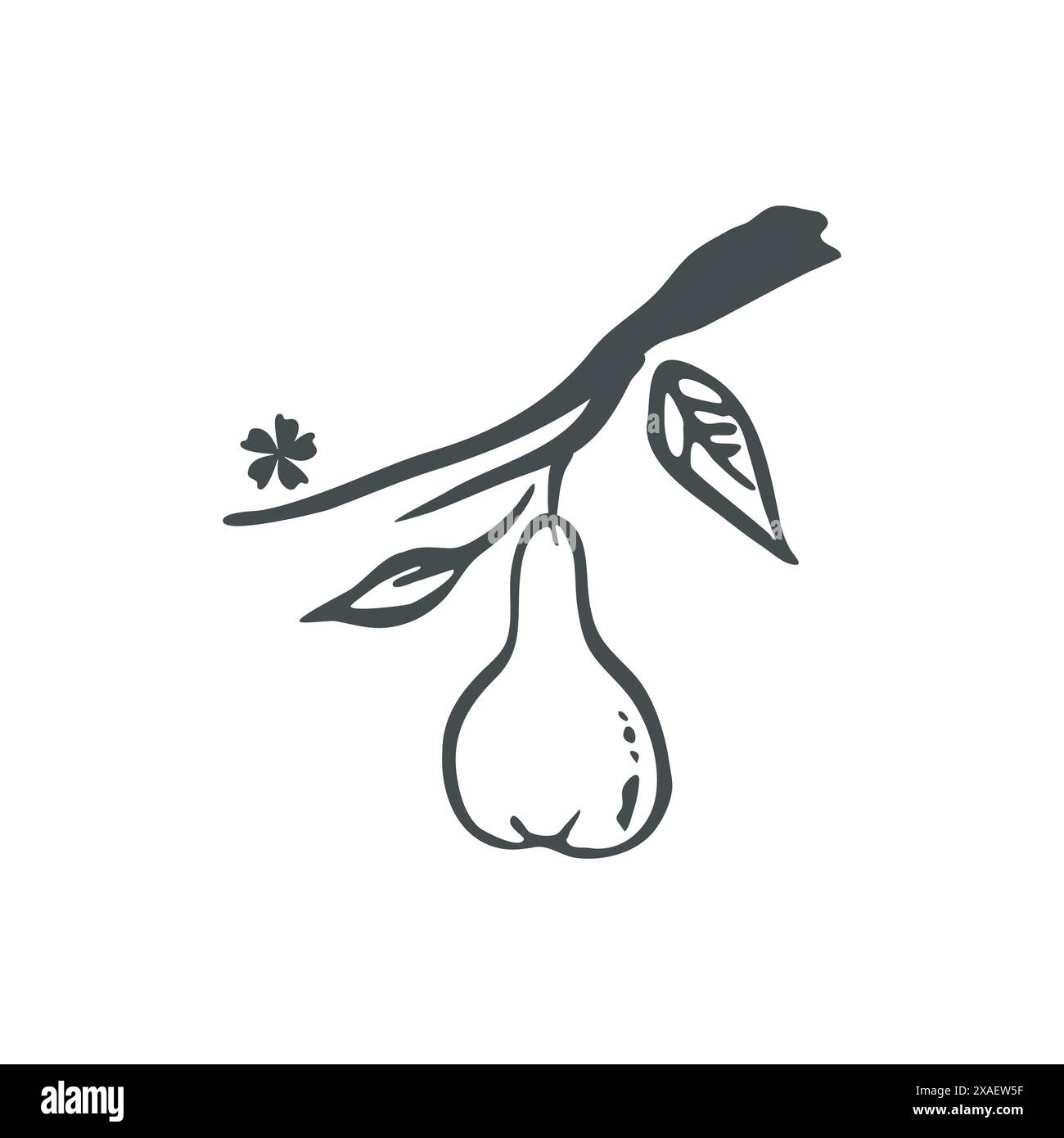 Composizione trafilata a mano di pere di frutta. Tratto del pennello a inchiostro Doodle, illustrazione delle silhouette con linee ruvide monocromatiche. Vettore Illustrazione Vettoriale