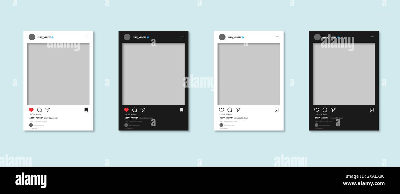 Modello modello post frame di Instagram con vettore di design in modalità chiara e in modalità scura. Vettore EPS10 Illustrazione Vettoriale