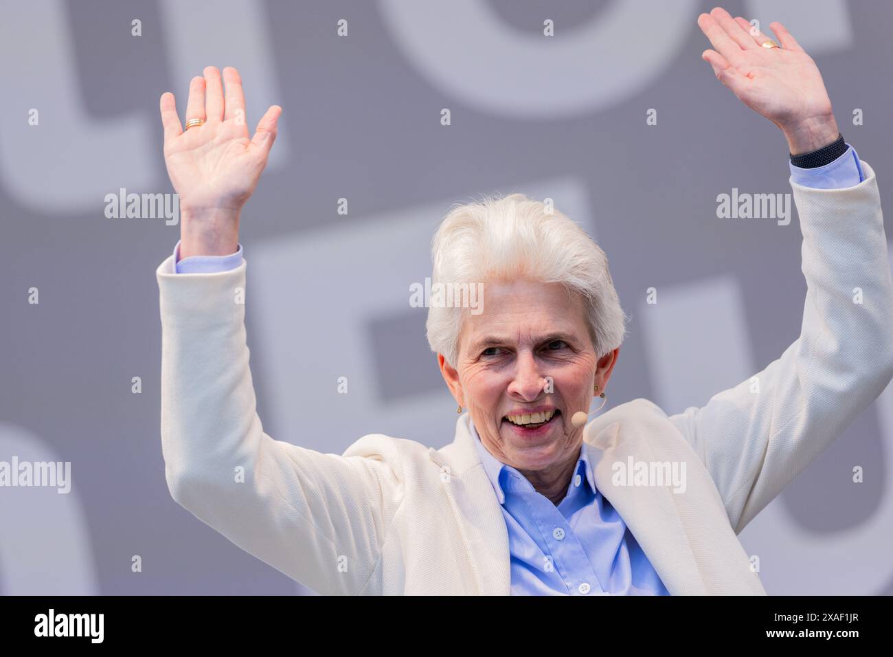 Duesseldorf, Germania. 6 giugno 2024. Marie-Agnes Strack-Zimmermann, candidata di punta, parla allo slancio finale del FDP per le elezioni europee del 2024 a Schadowplatz. Crediti: Rolf Vennenbernd/dpa/Alamy Live News Foto Stock