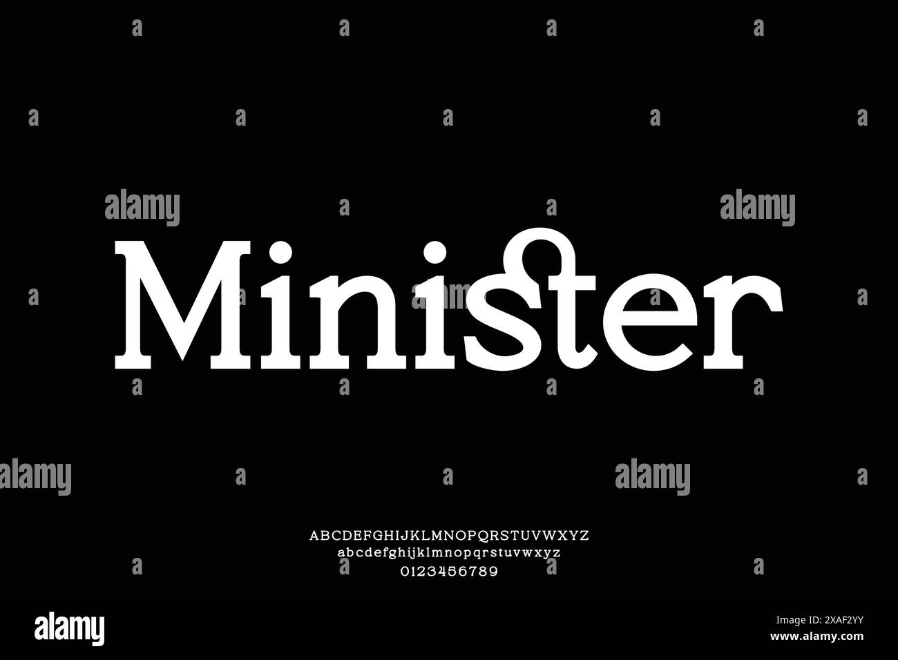 Elegante alfabeto classico della soletta per visualizzare il vettore dei caratteri. Carattere unico Minister Illustrazione Vettoriale