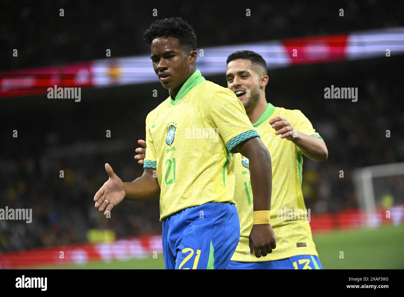 Madrid-Spagna 23 marzo 2024, squadra brasiliana in azione contro la squadra spagnola allo stadio Santiago Bernabeu. Preparazione per la Copa América 2024 Foto Stock