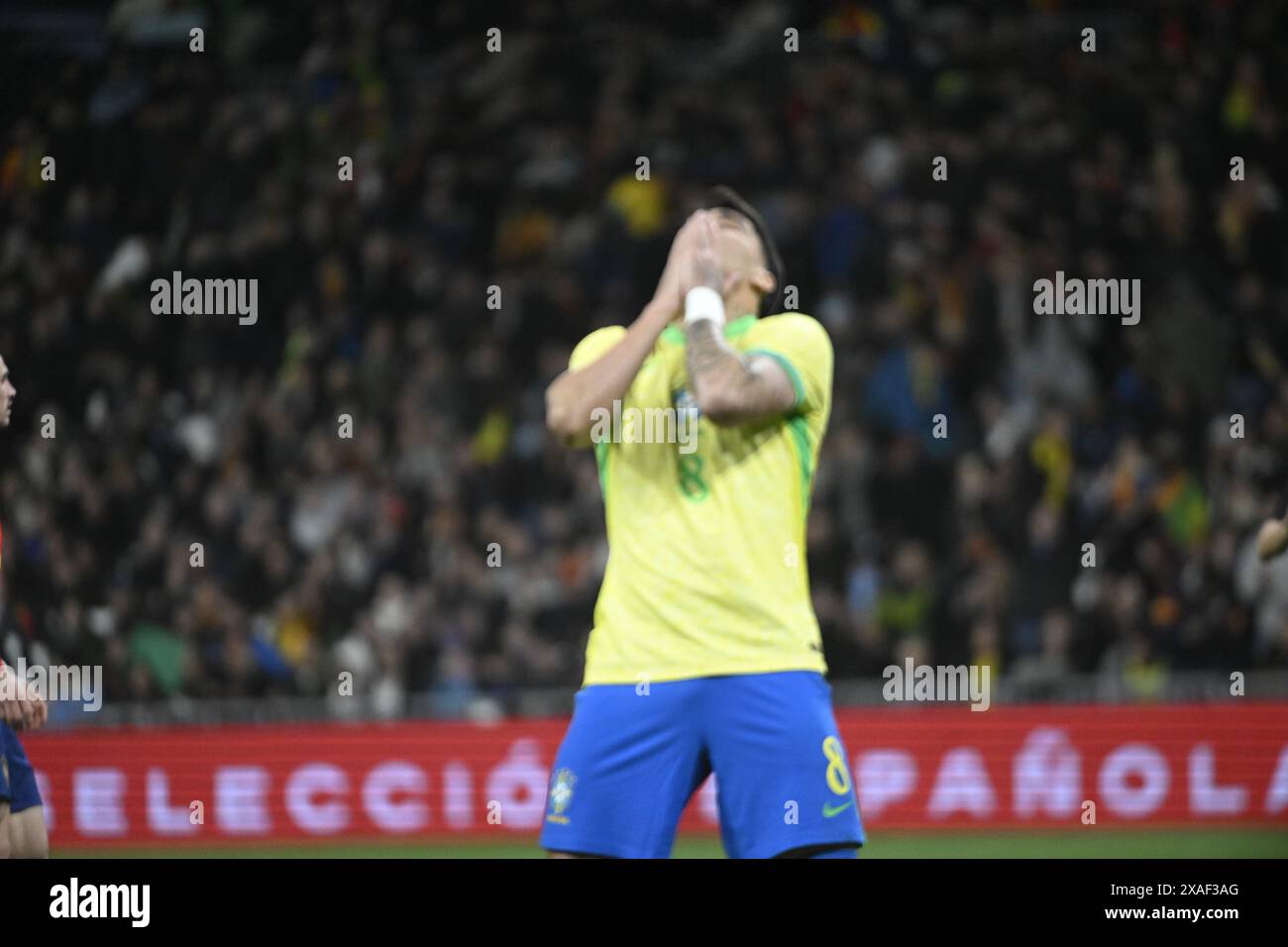 Madrid-Spagna 23 marzo 2024, squadra brasiliana in azione contro la squadra spagnola allo stadio Santiago Bernabeu. Preparazione per la Copa América 2024 Foto Stock