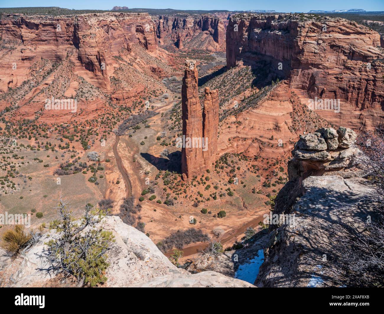 Spider Rock, South Rim Drive, Canyon de Chelly National Monument, Chinle, Arizona. Foto Stock