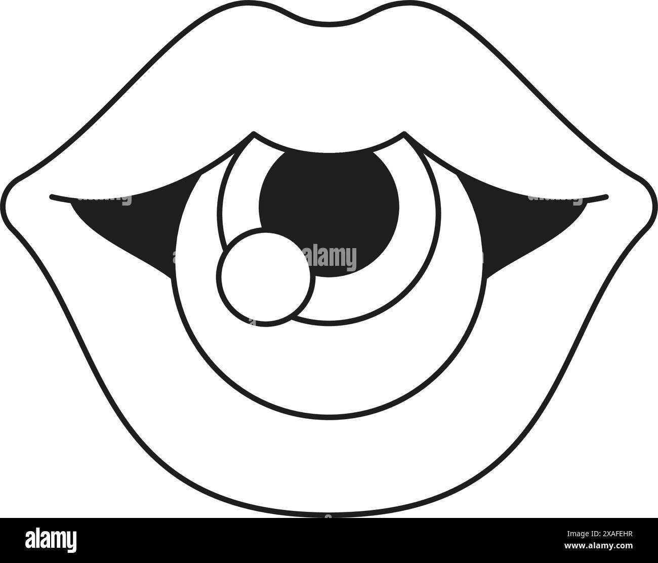Labbra psichedeliche femminili Y2K con occhiello a forma di stella monocromatica icona scanalata illustrazione vettoriale. Donna surreale strana vista in bocca retro minimal co Illustrazione Vettoriale