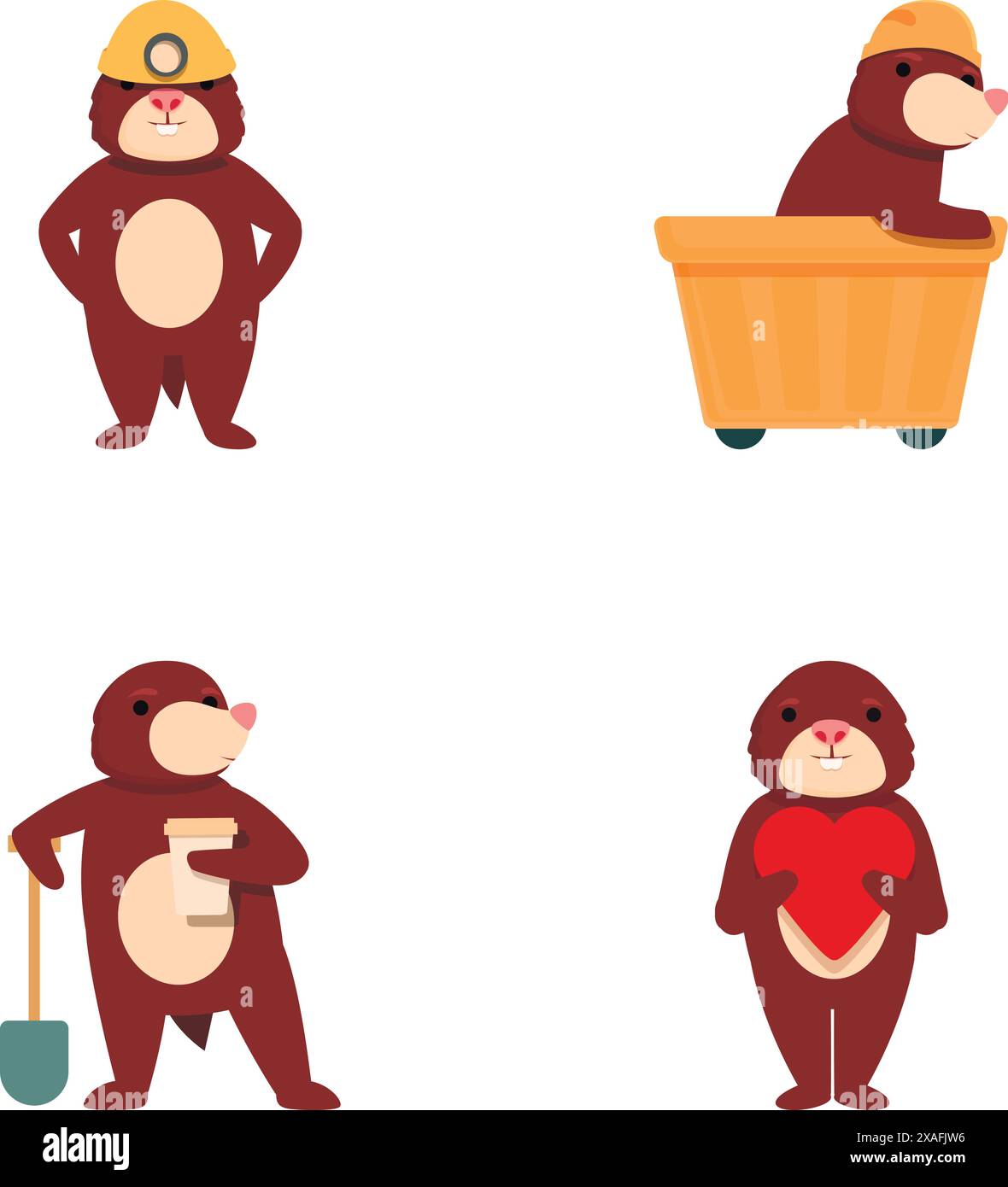Le simpatiche icone delle talpe impostano il vettore dei cartoni animati. Personaggio della talpa dei cartoni animati. Animale divertente Illustrazione Vettoriale