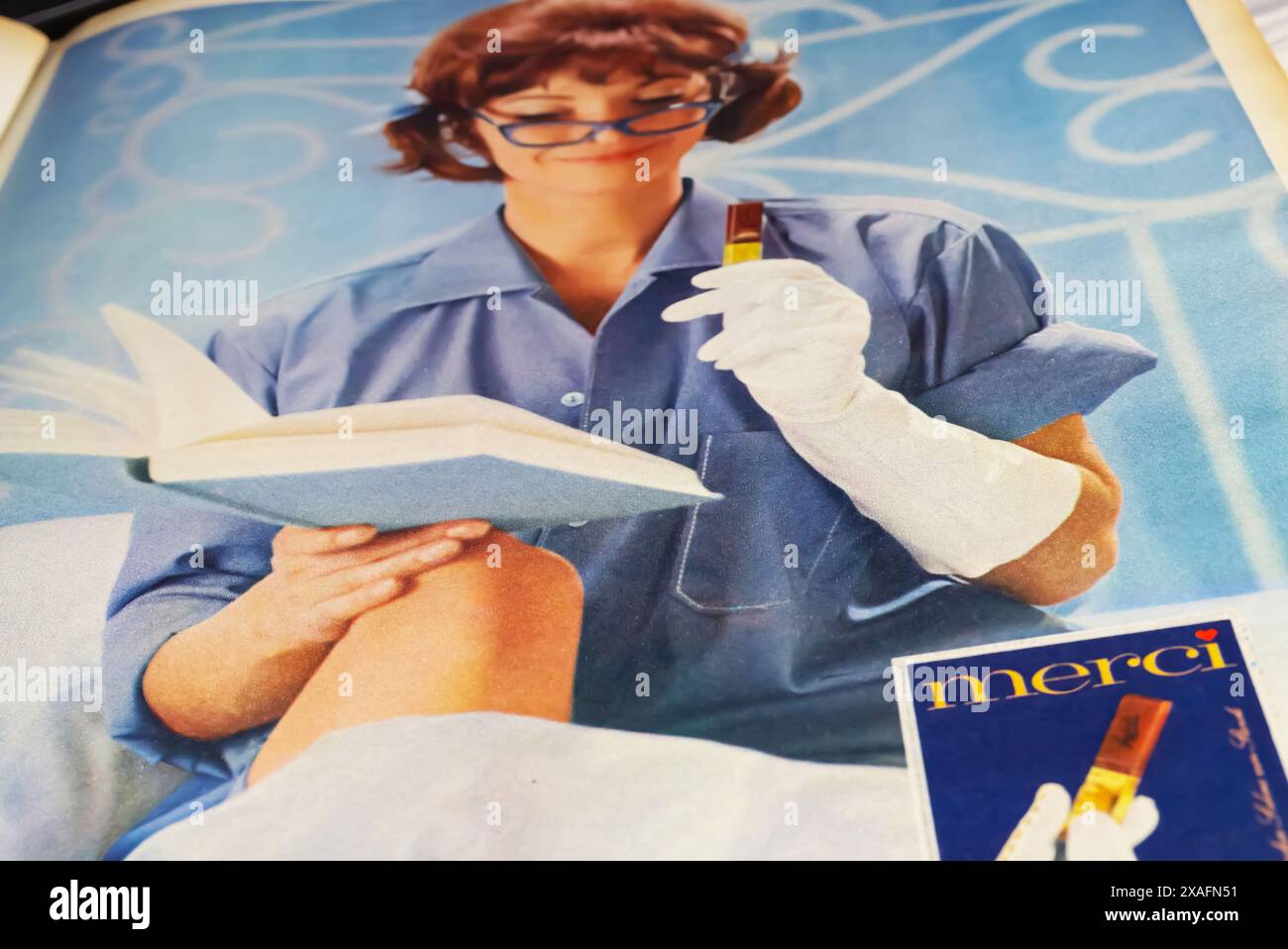 Viersen, Germania - 9 maggio. 2024: Vecchia rivista tedesca retrò Storck merci Chocolate advertising del 1964 Foto Stock