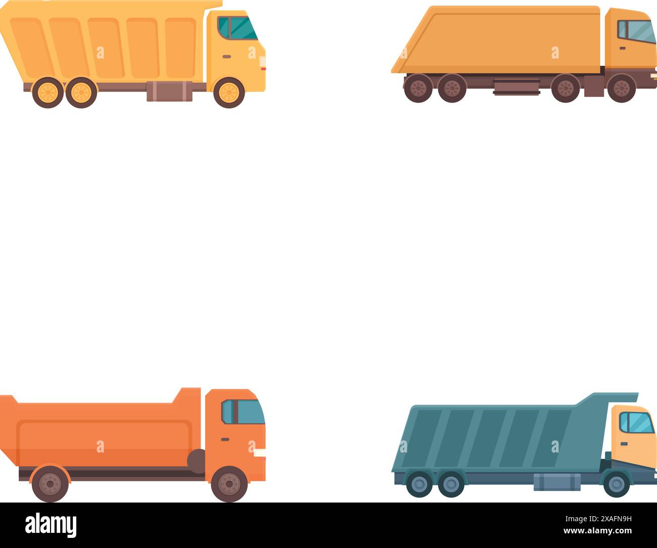 Collezione di illustrazioni vettoriali colorate con diversi tipi di camion merci commerciali Illustrazione Vettoriale