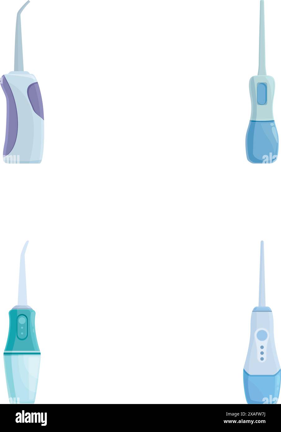 Collezione di quattro diversi tipi di galleggianti per l'igiene dentale isolati su sfondo bianco Illustrazione Vettoriale