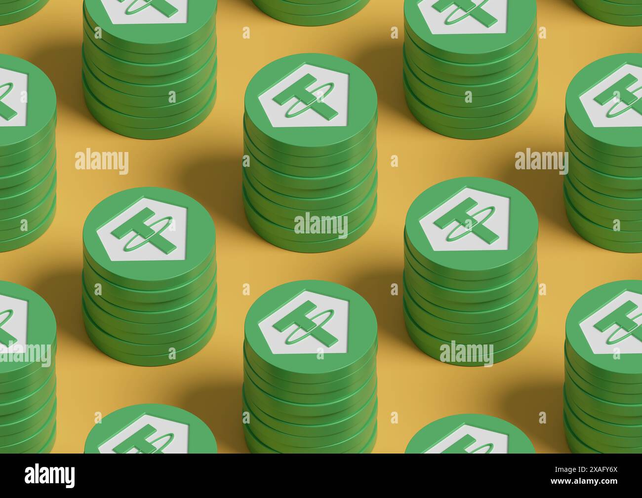 Schema isometrico senza cuciture di pile di monete USDT Tether. illustrazione 3d. Foto Stock