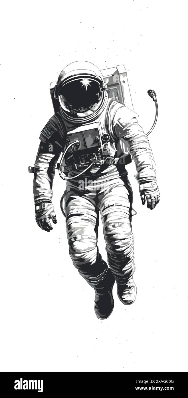 Un astronauta che galleggia nel vuoto. schizzo semplice in bianco e nero Illustrazione Vettoriale Un astronauta che galleggia nel vuoto. schizzo semplice in bianco e nero Illustrazione Vettoriale