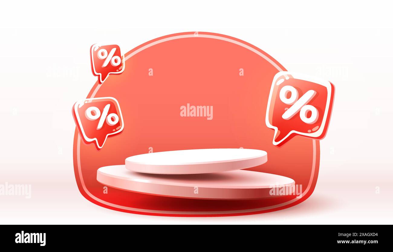 Percentuale di sconto sul podio in vendita, vendita per le vacanze, offerta banner con sconti sui poster. Vettore Illustrazione Vettoriale