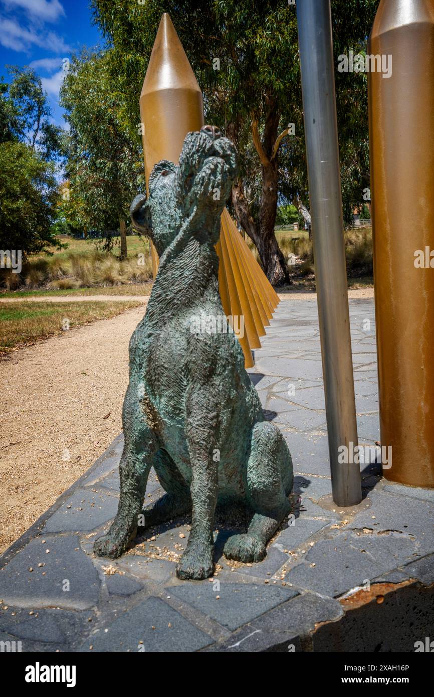 La statua di Wee Jock, il cane di Pikeman, onora il contributo irlandese a Eureka. Eureka Stockade Memorial Park, Ballarat, Victoria Foto Stock