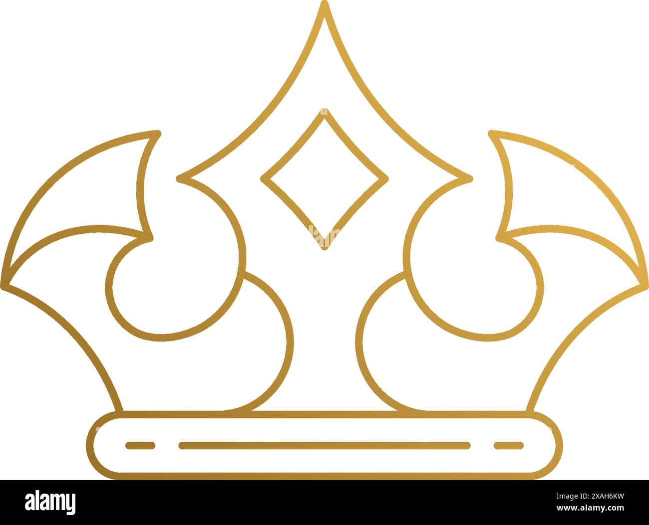 Semplice illustrazione vettoriale di un contorno minimale disegno grafico del logo modello di elegante corona reale disegnato a mano con sottili linee dorate Illustrazione Vettoriale