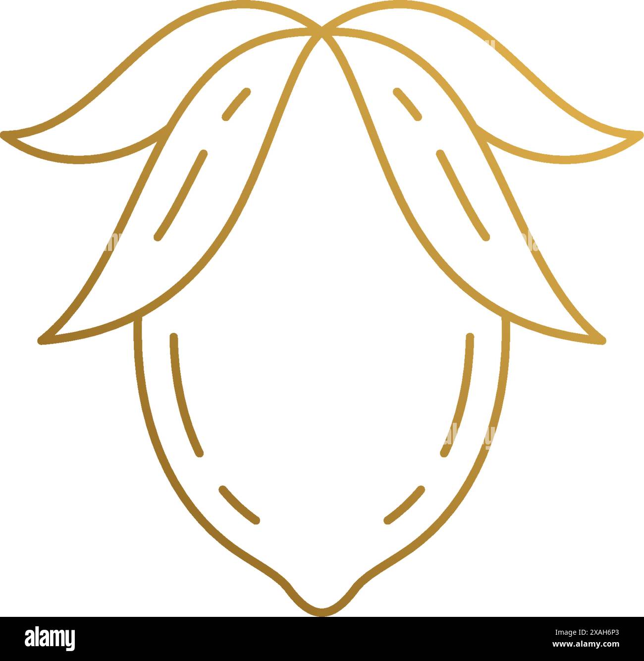 Illustrazione vettoriale minima di un elegante modello di icona lineare di limone fresco e sano con foglie disegnate a mano con linee dorate Illustrazione Vettoriale