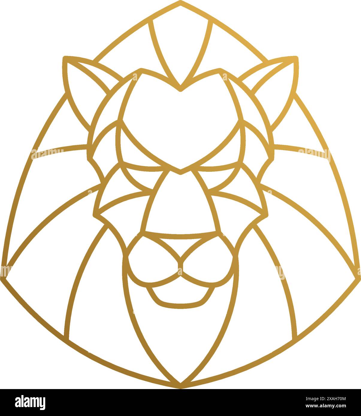 Illustrazione vettoriale minima del modello di design del logo in stile lineare della testa del leone geometrica dorata come predatore aggressivo Illustrazione Vettoriale