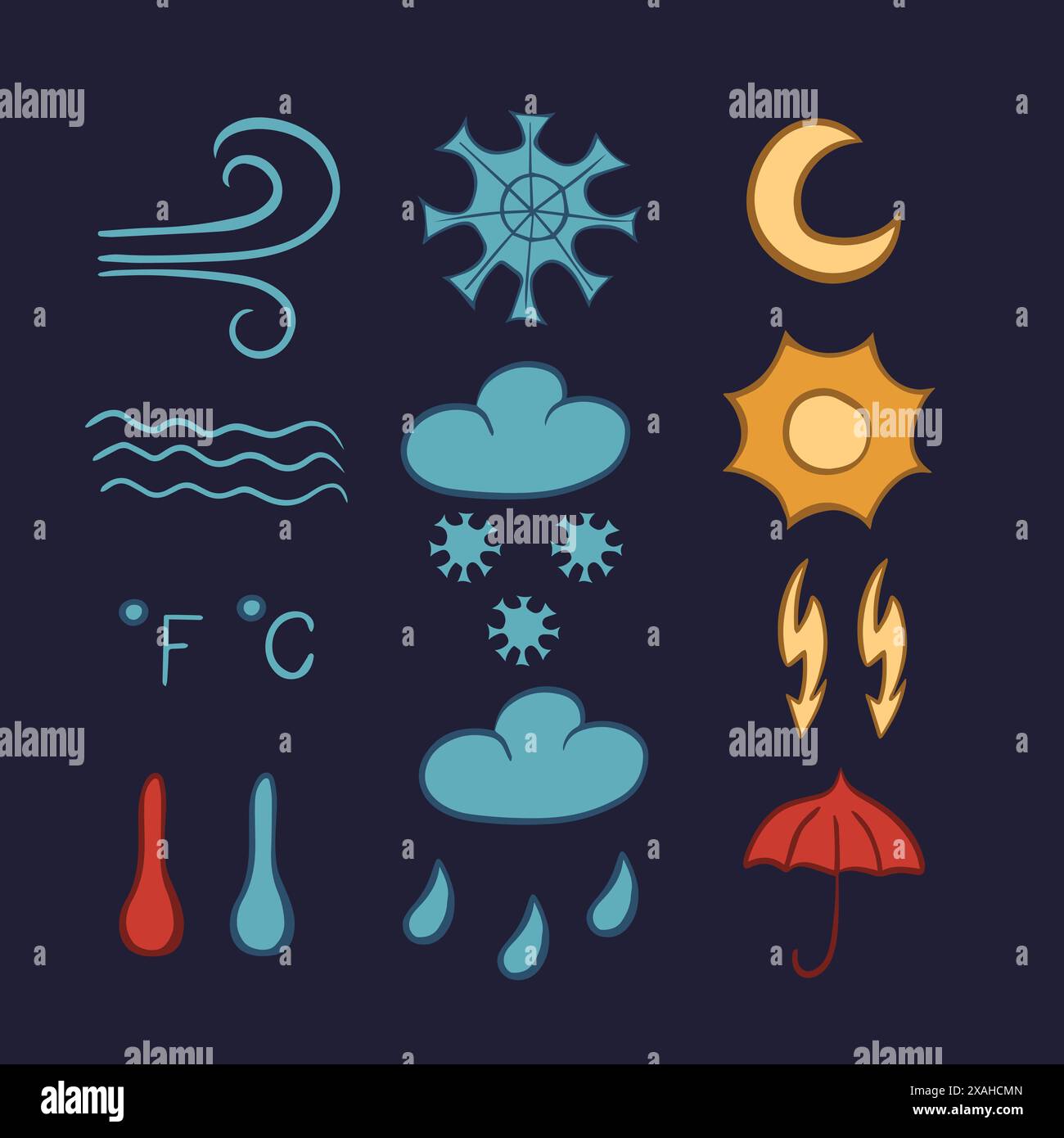 Set di simboli per le previsioni meteo Illustrazione Vettoriale